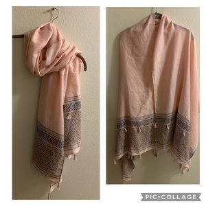 Tickled Pink Shawl Wrap Scarf-Peachy Pink Tassels-Geometric Diamonds New FLAW